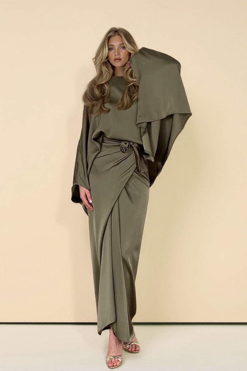 Minimalist Loose Shirt And Lace-up Skirt Suit-Skirt