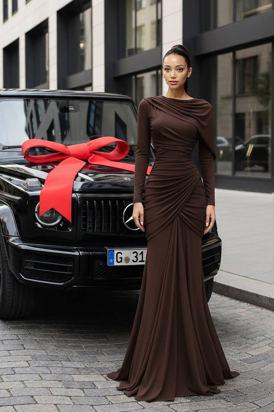 Shawl Design Pleated Maxi Dress