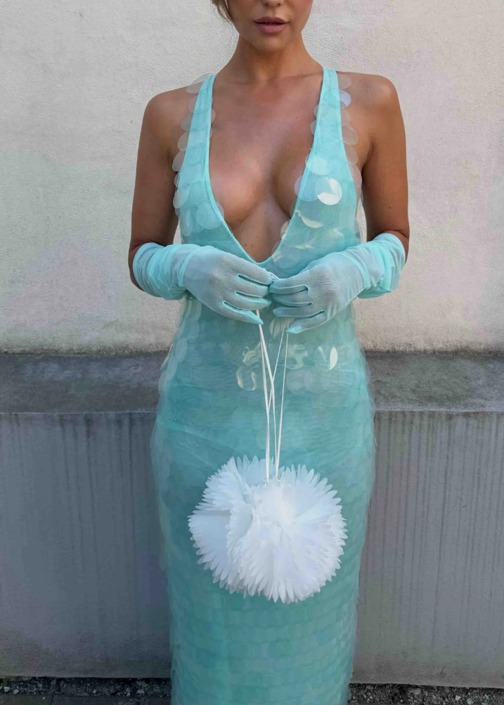 Mint Green Sequin Fishtail Spaghetti Strap Gown