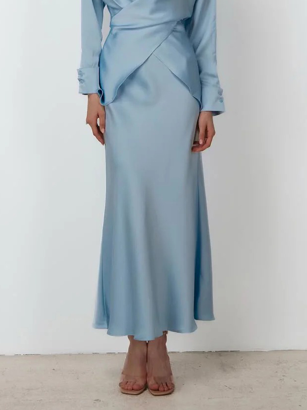 Elegant Draped Satin Mermaid Maxi Skirt