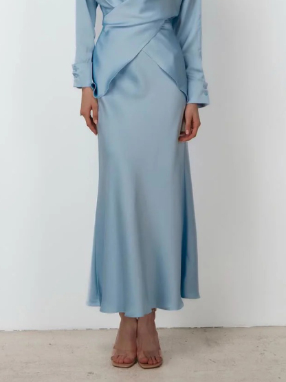 Elegant Draped Satin Mermaid Maxi Skirt