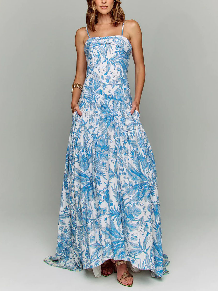 Elegant Fantasy Garden Print Maxi Dress