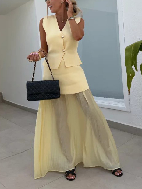 Elegant Vest Long Skirt Two Piece Set