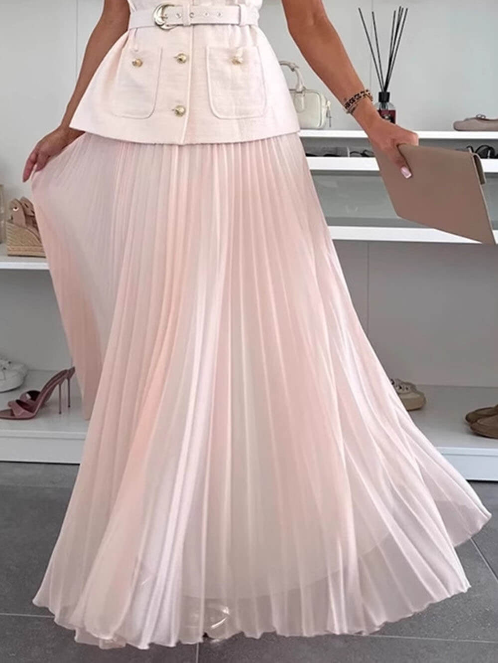 Exquisite And Beautiful Mesh Pleated Maxi Skirt
