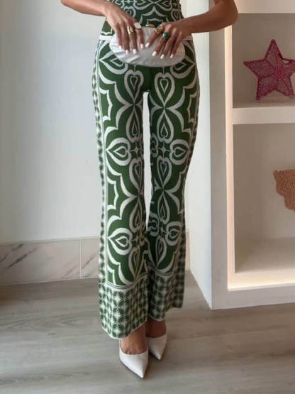 Spring-Inspired Tile Print Slim-Fit Stretch Knit Jacquard Pants