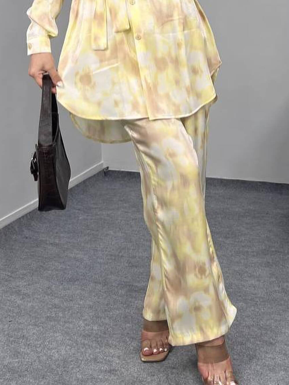 Unique Tie-Dye Print Loose Tie-Front Button-Up Shirt