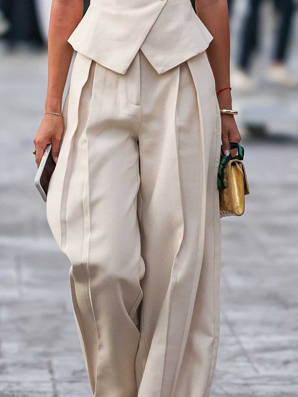 Casual High-Waisted Pleated With Pockets Wide-Leg Pants