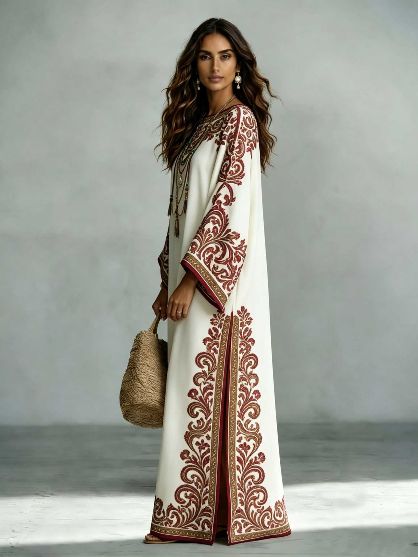 Elegant Bohemian Satin Floral Print Batwing Sleeve Maxi Dress