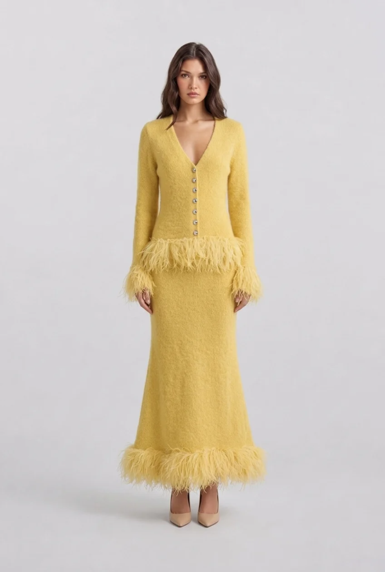 Feather Fringe Knit Two‑Piece Set