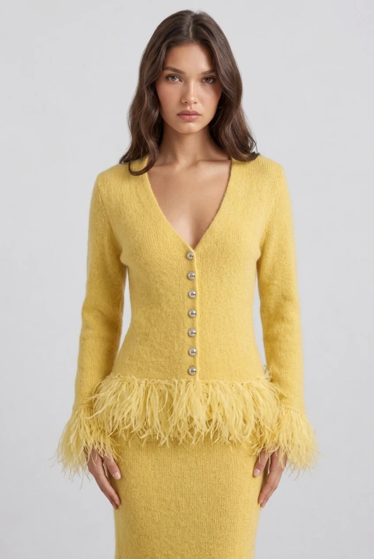 Feather Fringe Knit Two‑Piece Set