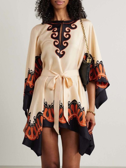 Unique Vintage Bohemian Print Lace-Up Mini Dress