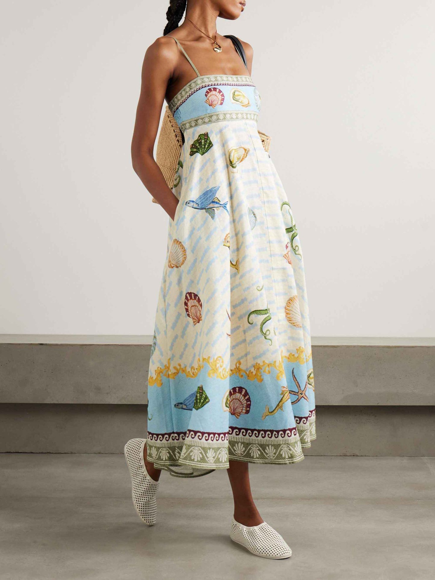 Unique Exquisite Deep Sea Floral Print Midi Dress