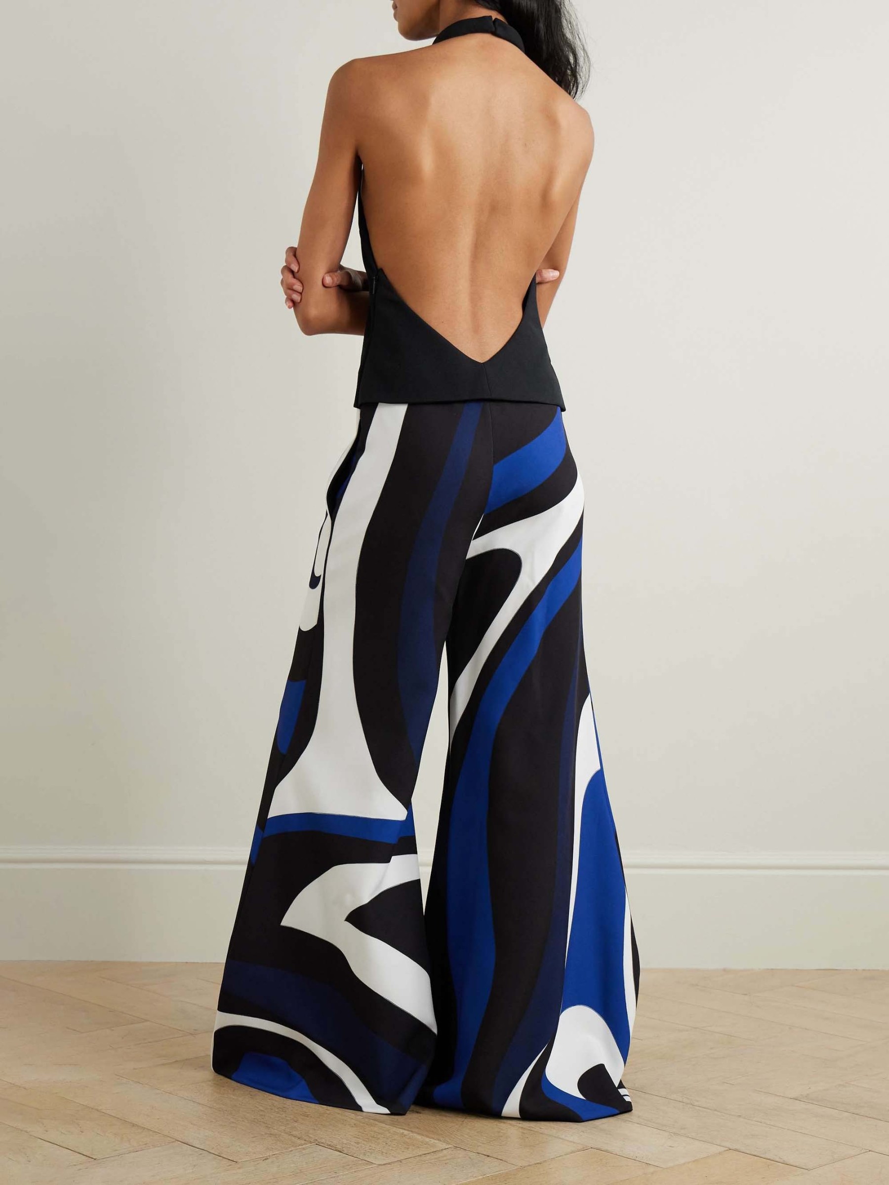 Elegant Stripe Print Halter Neck Jumpsuit