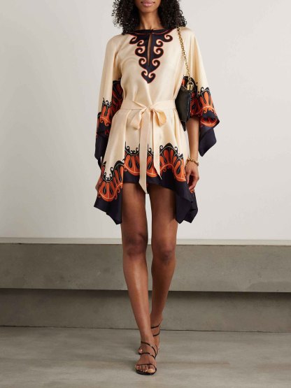 Unique Vintage Bohemian Print Lace-Up Mini Dress