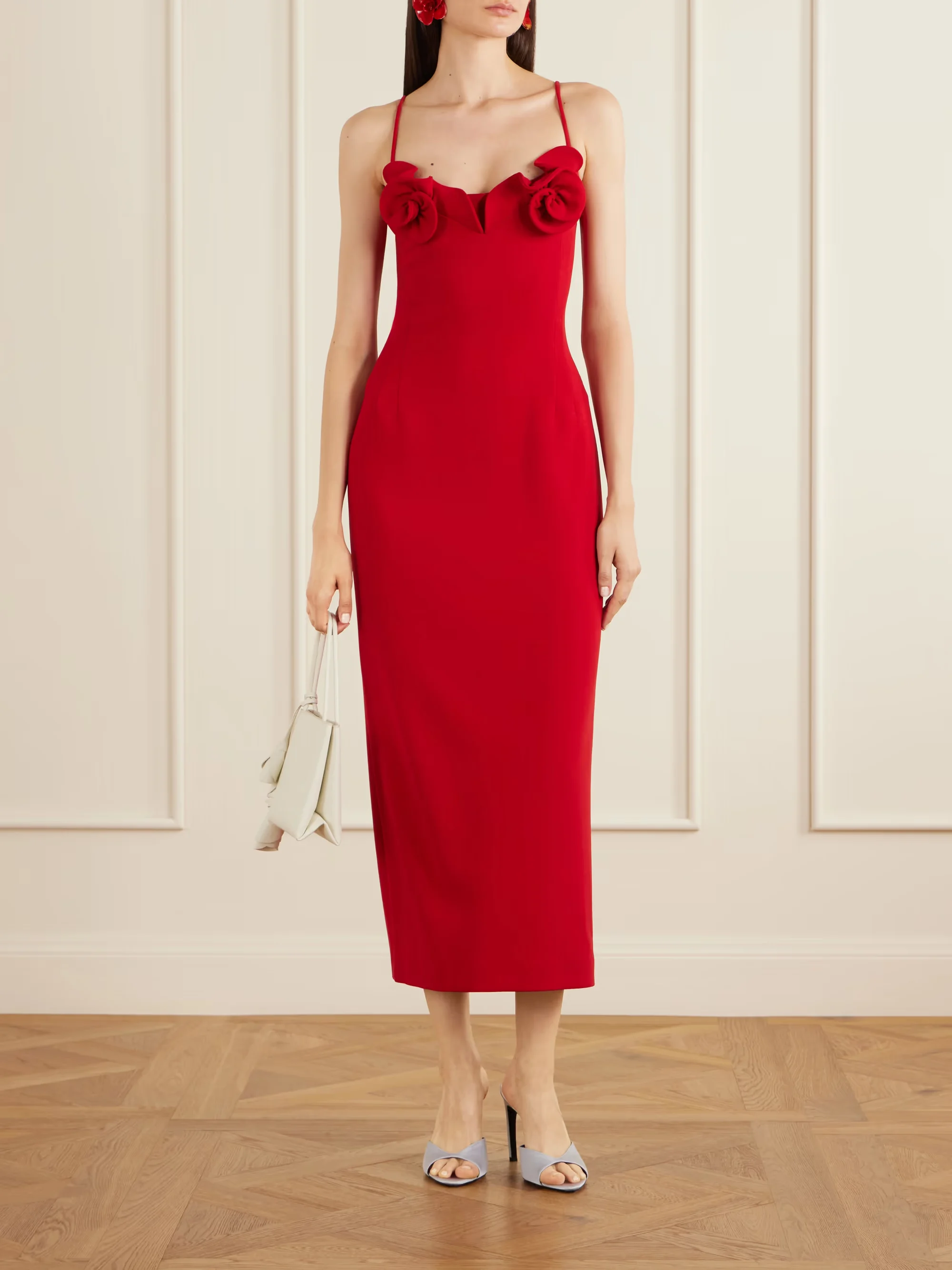 Red Rosette Sweetheart Neck Spaghetti Strap Slim Fit Maxi Dress [erp-image:6c7af2692b83787f3835438c]