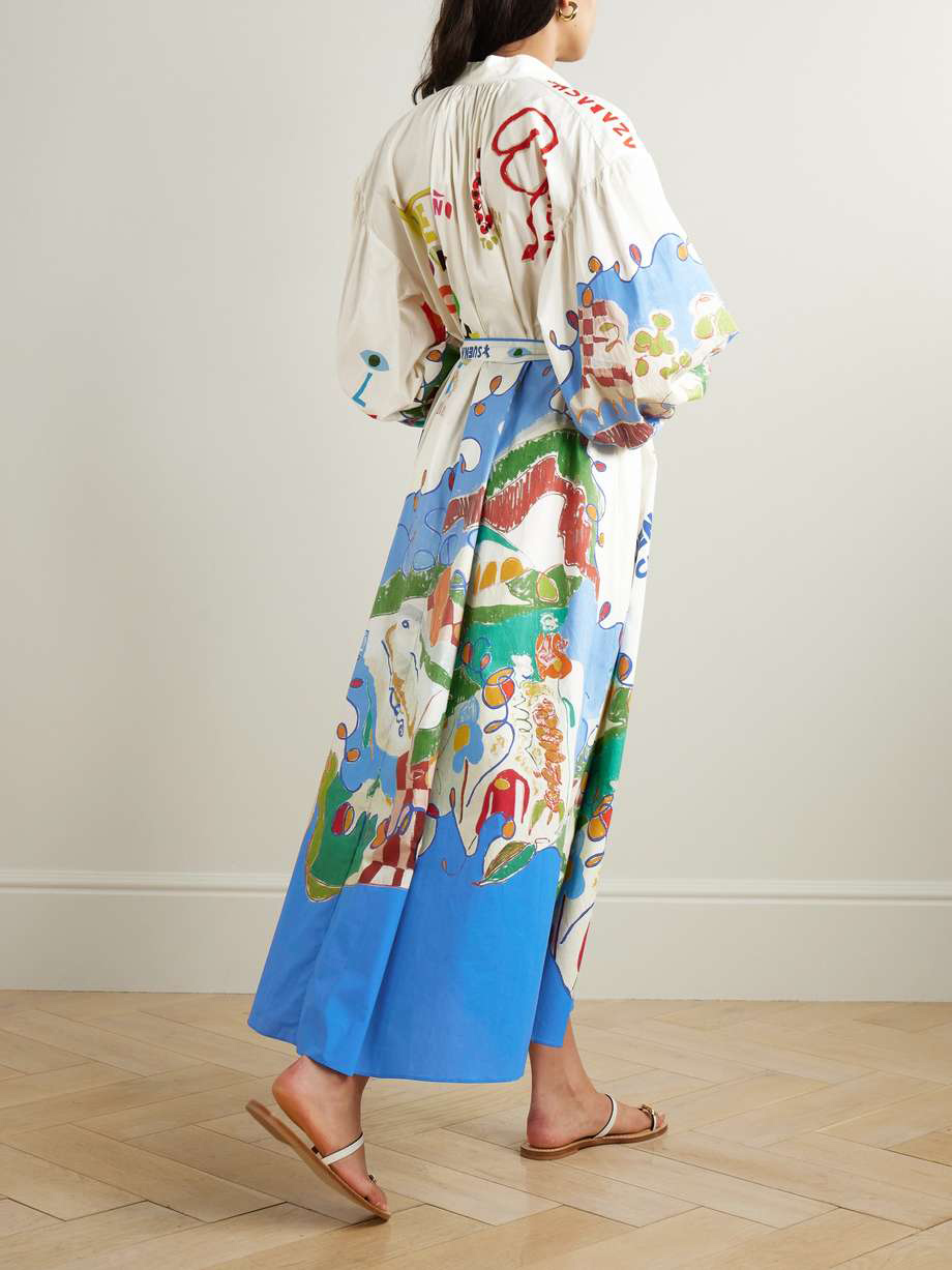 Unique Island Painted Print Shirt-style Maxi Dress