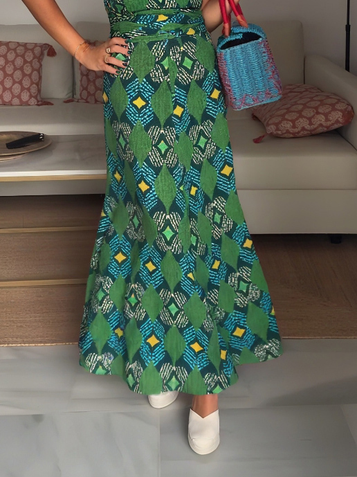 Retro Casual Geometric Print Flared Skirt