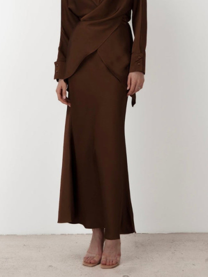 Elegant Draped Satin Mermaid Maxi Skirt