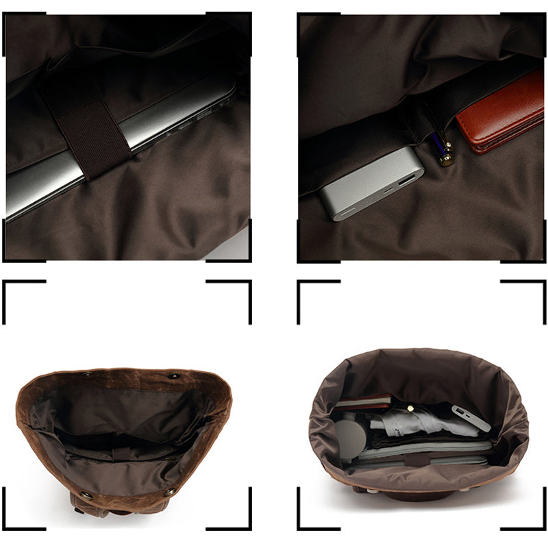 Anti-theft Oil Wax Canvas Backpack Roll Top-Tactrek
