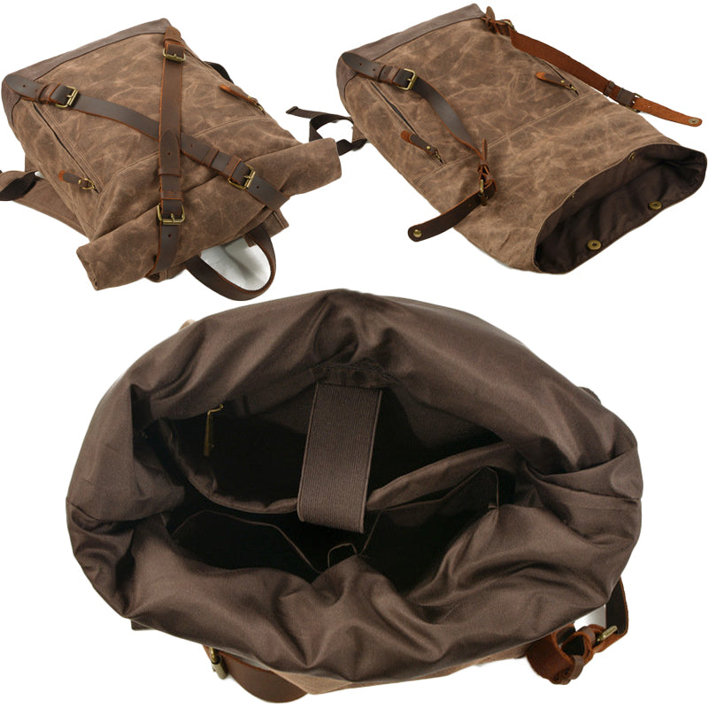 Anti-theft Oil Wax Canvas Backpack Roll Top-Tactrek