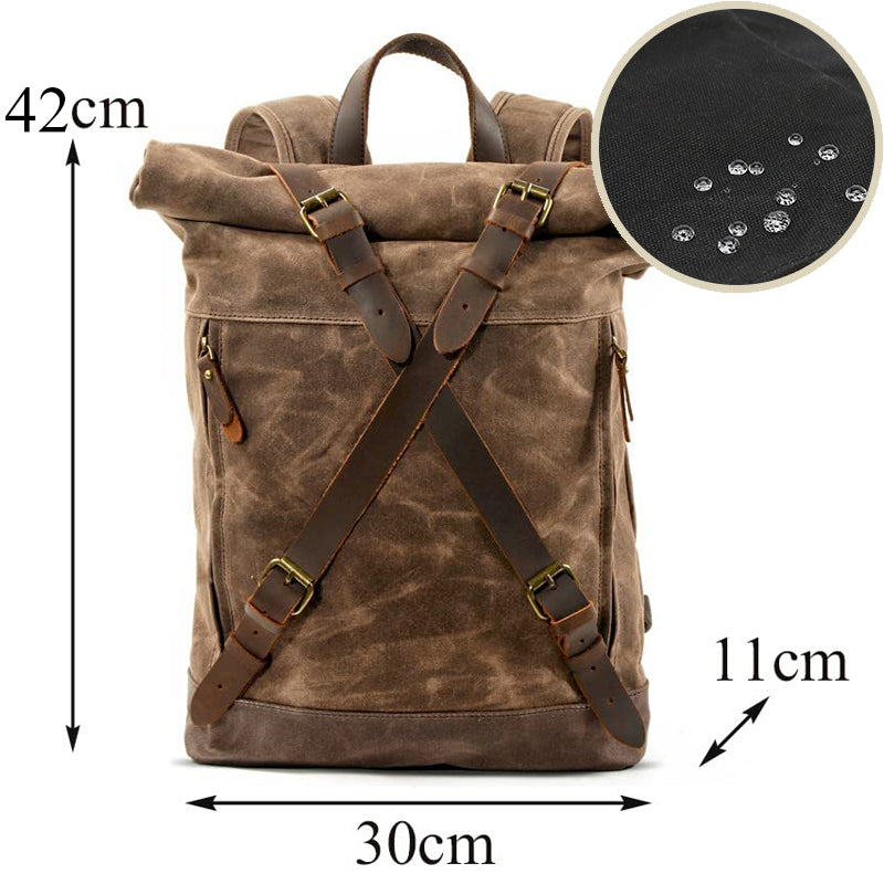 Anti-theft Oil Wax Canvas Backpack Roll Top-Tactrek