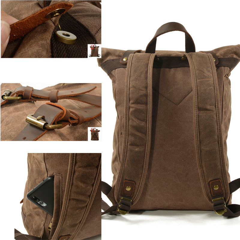Anti-theft Oil Wax Canvas Backpack Roll Top-Tactrek