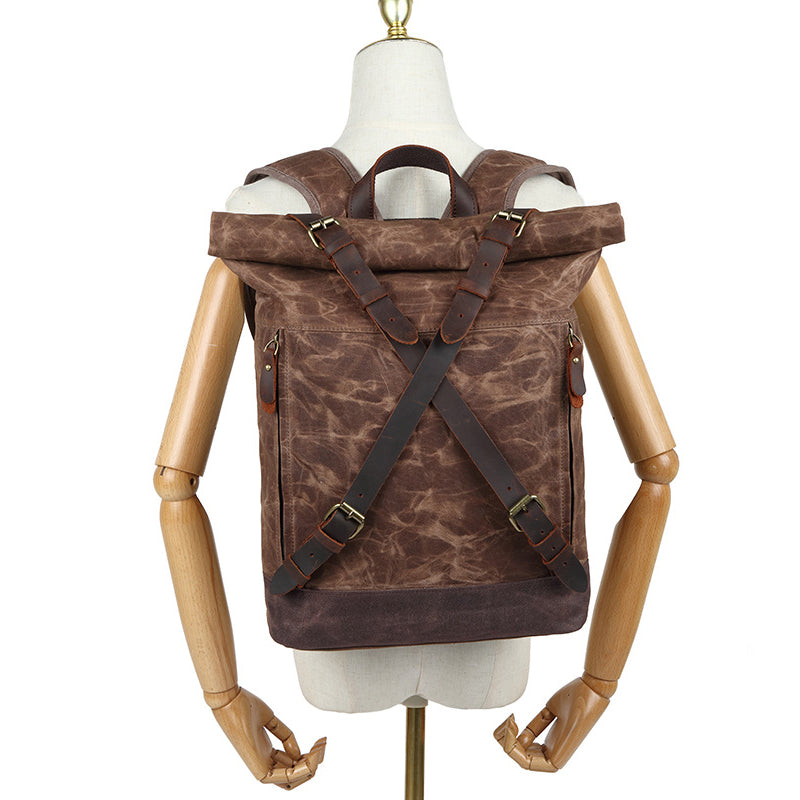 Anti-theft Oil Wax Canvas Backpack Roll Top-Tactrek