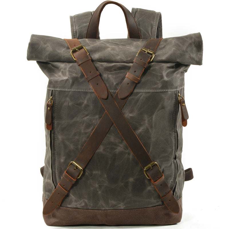 Anti-theft Oil Wax Canvas Backpack Roll Top-Tactrek