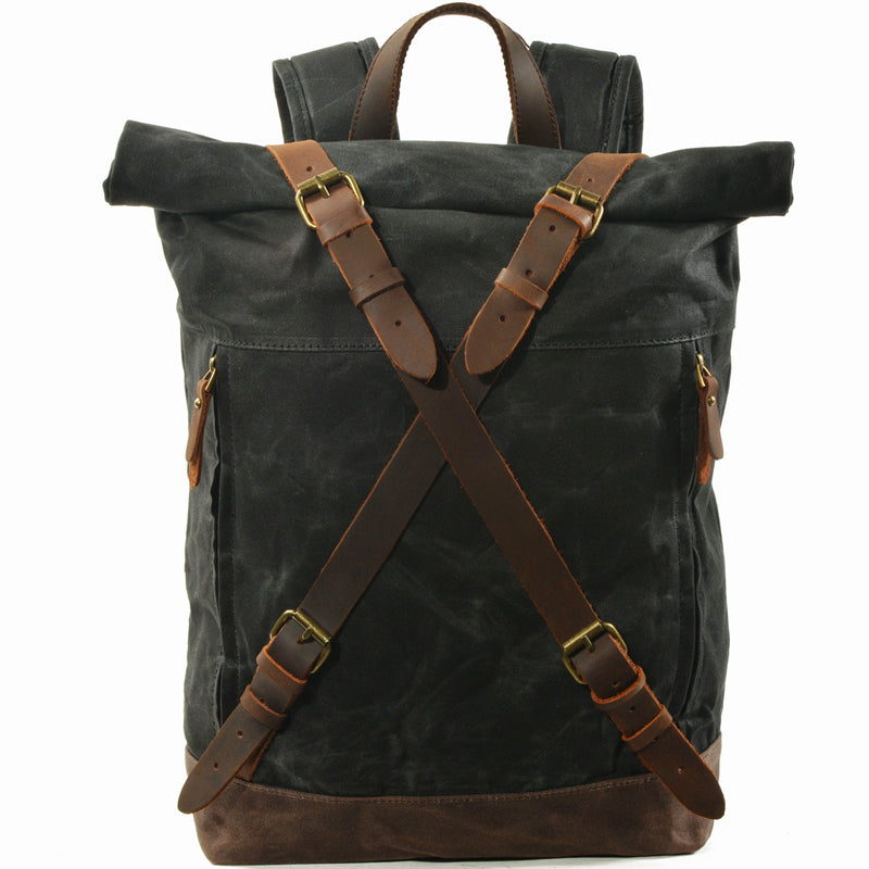 Anti-theft Oil Wax Canvas Backpack Roll Top-Tactrek