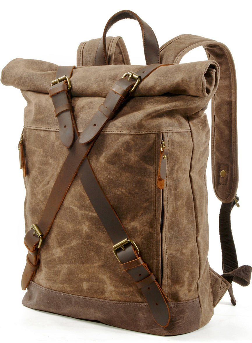 Anti-theft Oil Wax Canvas Backpack Roll Top-Tactrek
