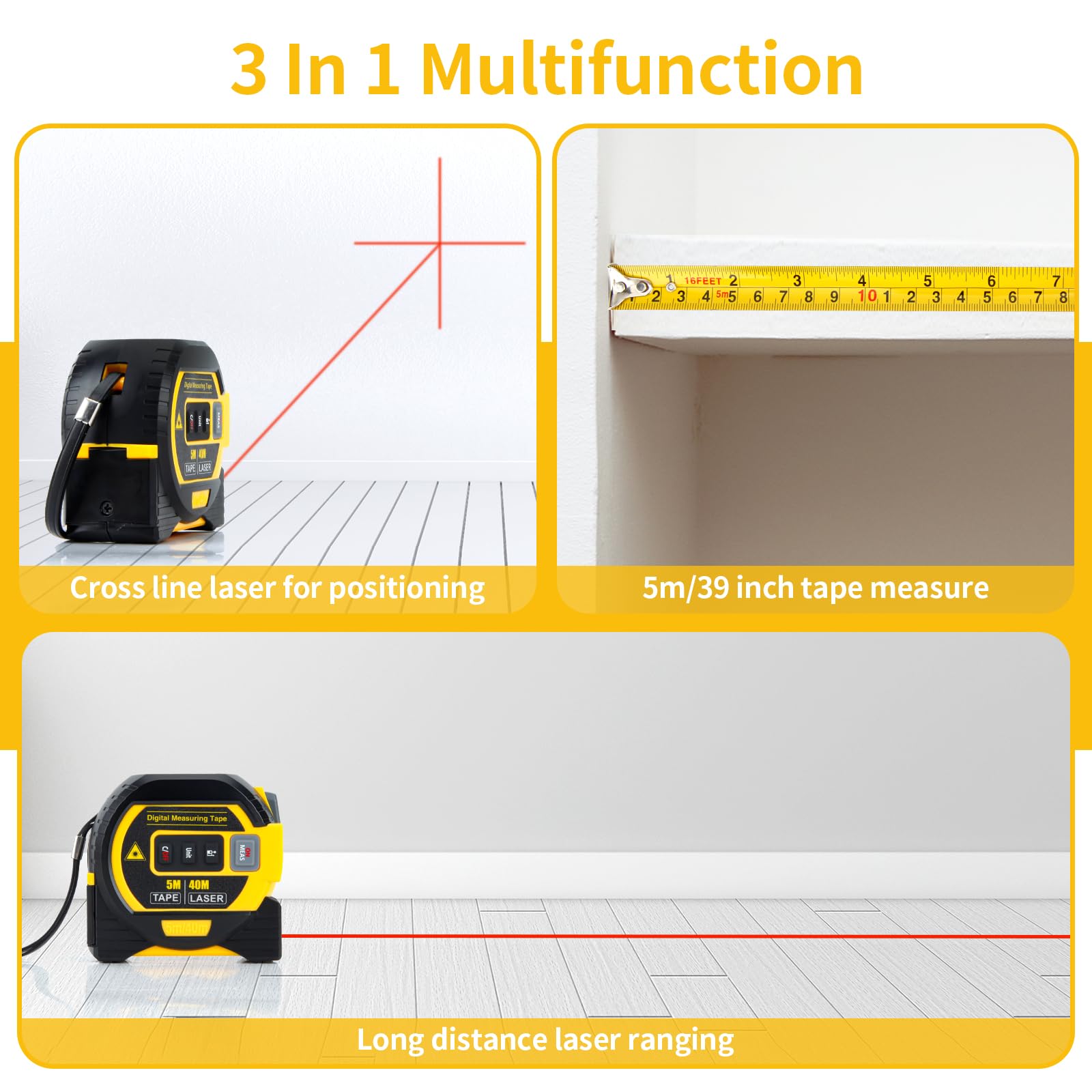 TACTREK 3-IN-1 Digital Laser Tape Measure-Tactrek