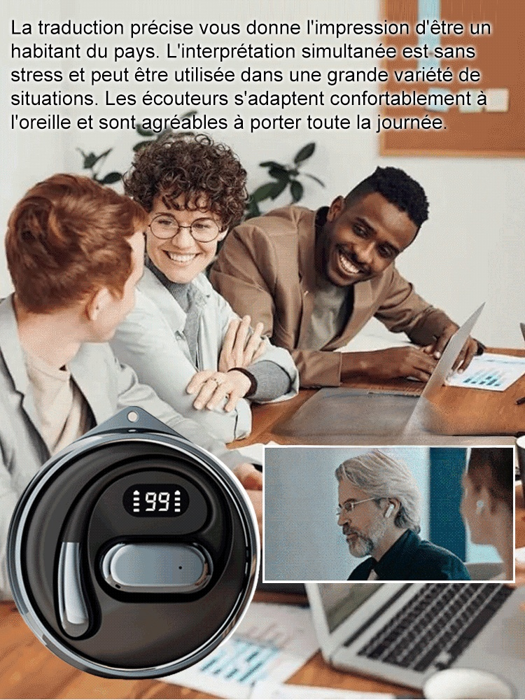 Écouteurs de traduction intelligente, traduction en temps réel, zéro latence, compatible avec 144 langues.