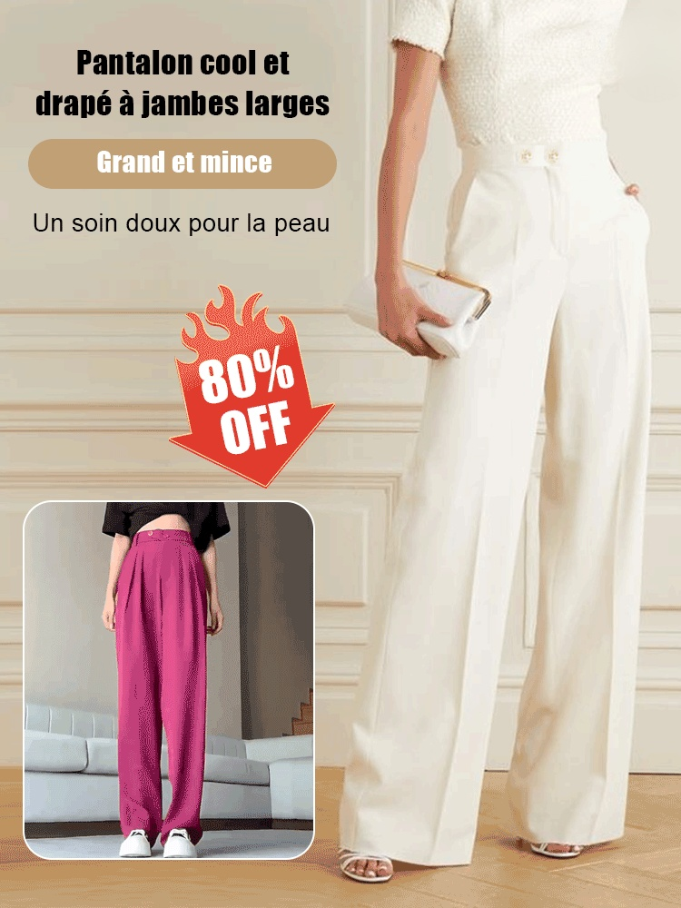 Pantalon slim all-match à taille haute et à jambe large