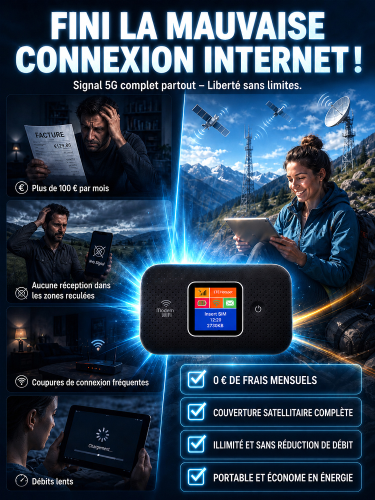 Point d'accès mobile WiFi couverture totale, Connexion sans abonnement, zéro frais internet mensuels!