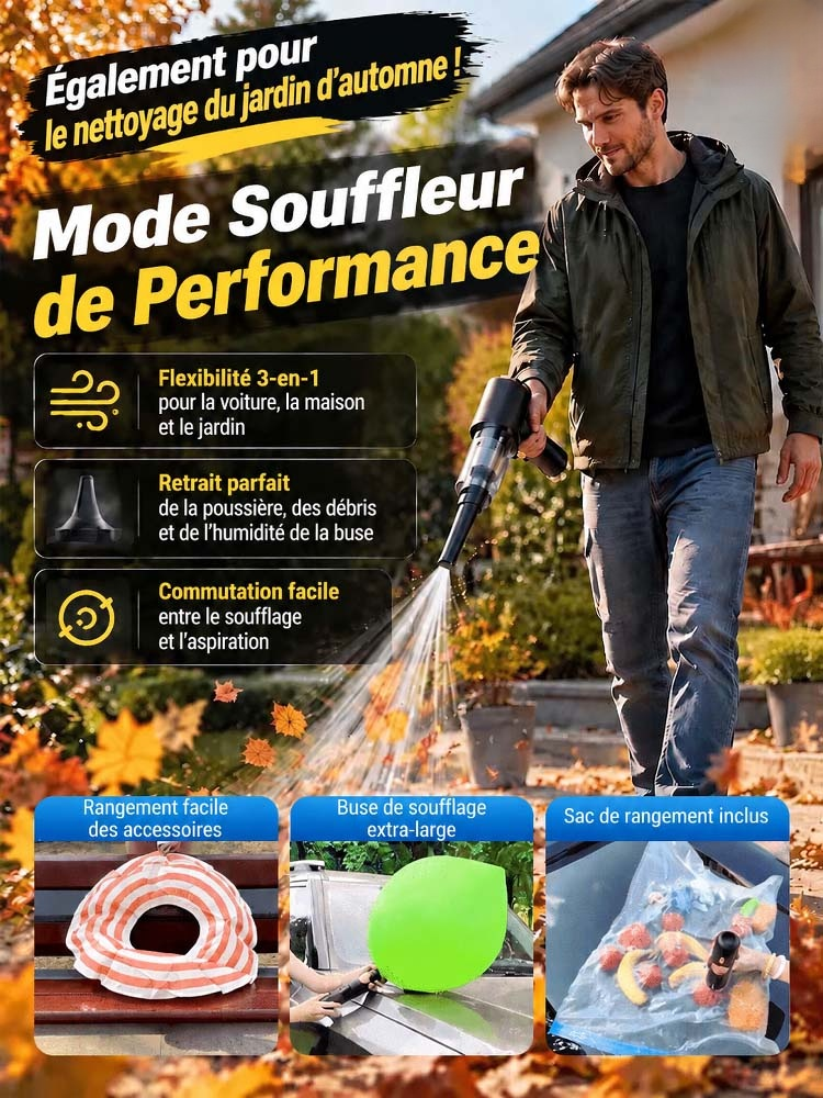 Puissant aspirateur de voiture 2-en-1 avec pompe à air
