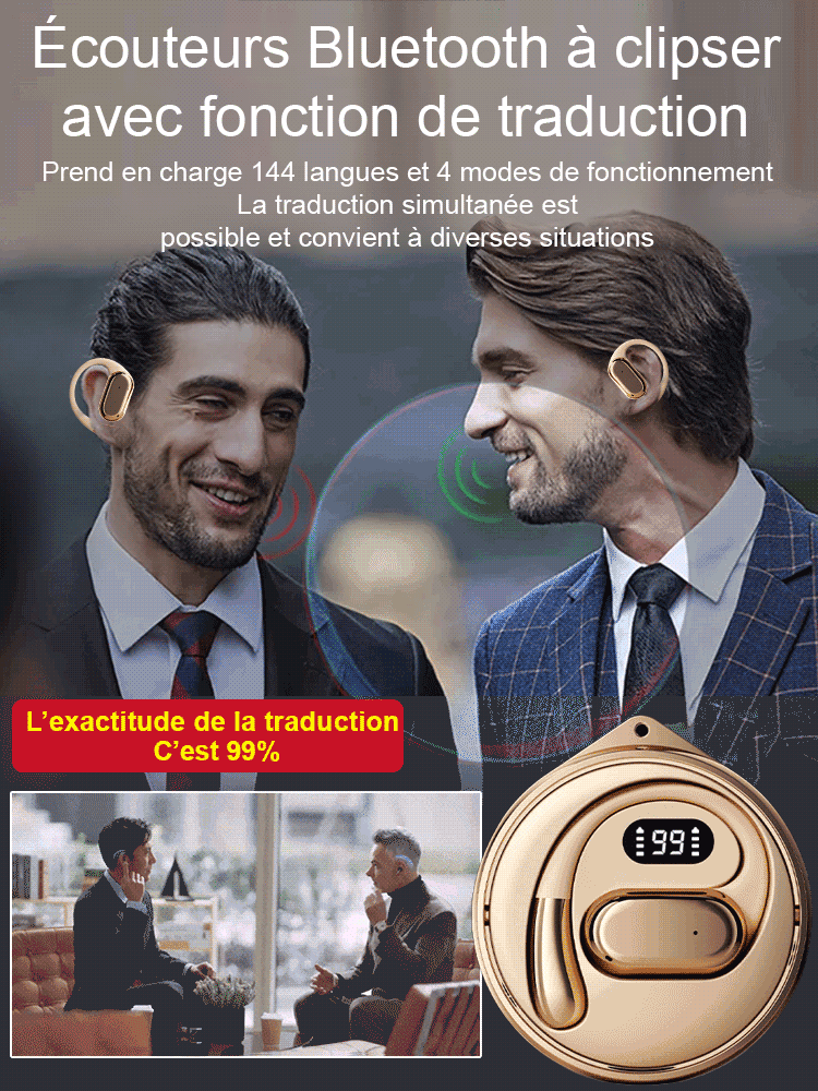 Traduit en 144 langues Écouteurs de traduction intelligents Bluetooth haute vitesse
