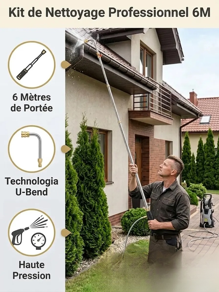 -50% de réduction – Aujourd’hui seulement! Kit de nettoyage haute pression en acier inoxydable, sans échelle! Un nettoyage de gouttières professionnel à domicile, atteignant facilement chaque recoin!