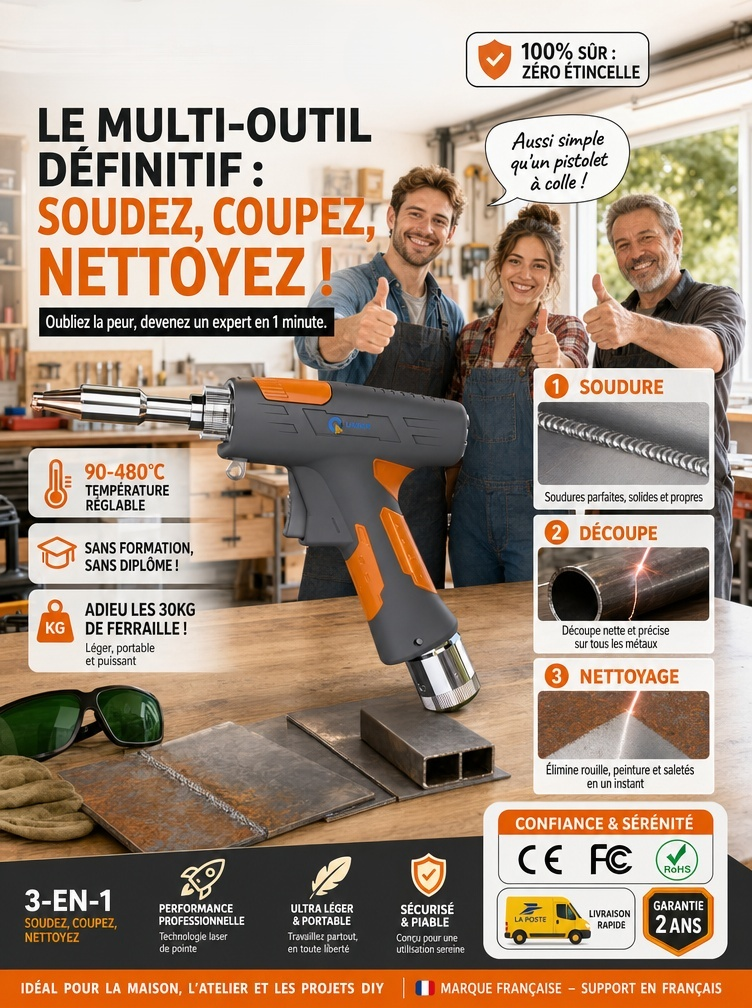 Soudeur Laser Portable Pro (90-480°C) | Zéro Étincelle| Sans Expérience, Résultat Pro en 0.1s 