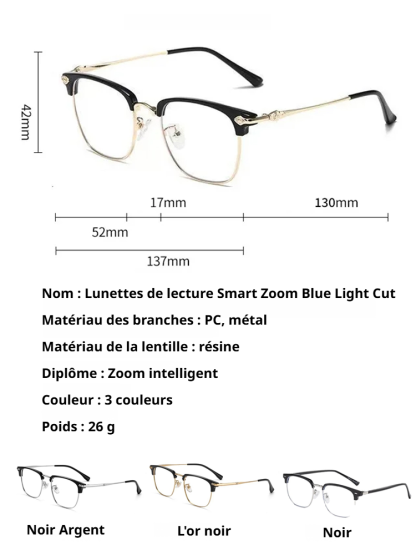 Automatic zoom blue light blocking reading glasses