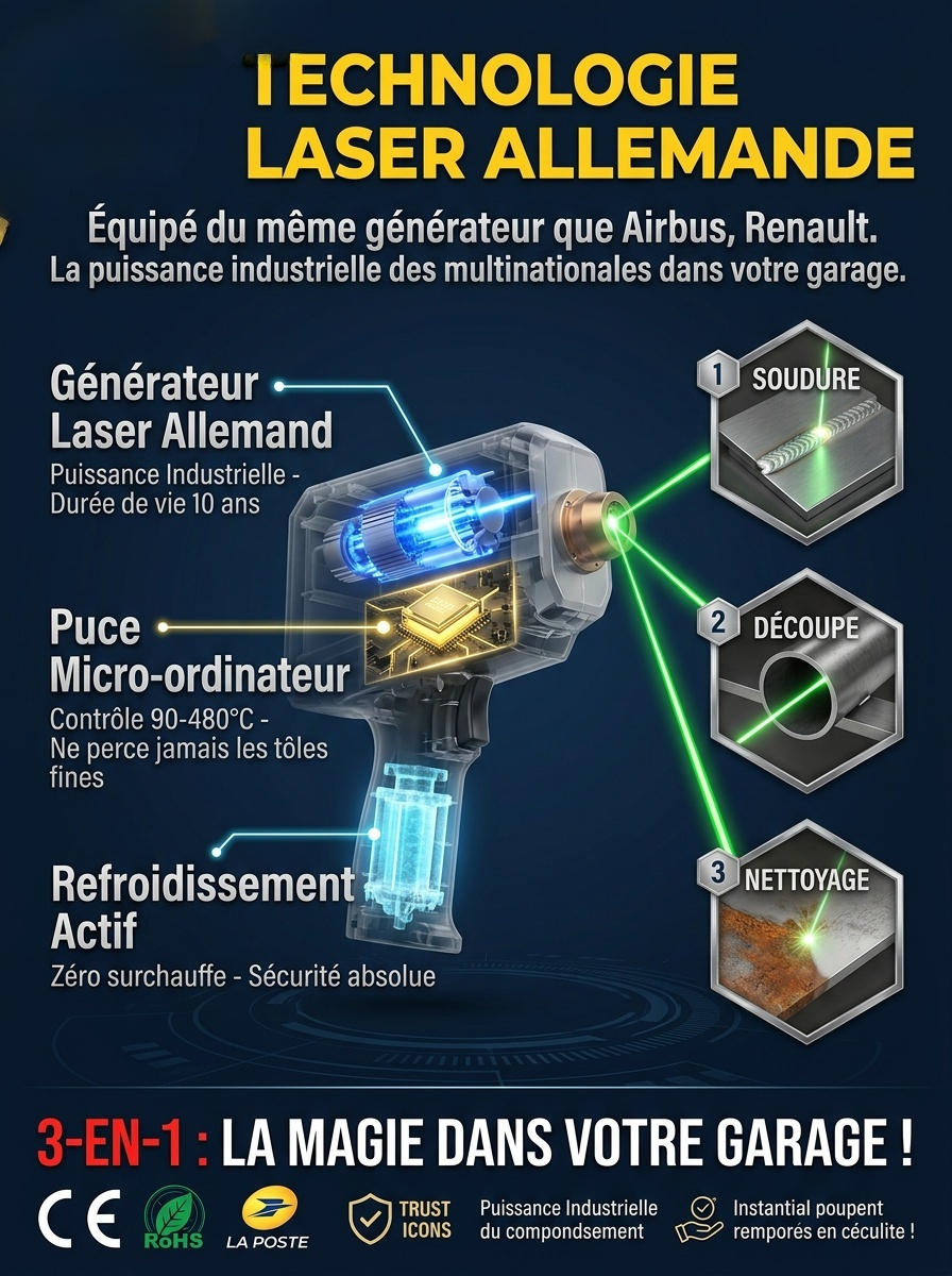 Soudeur Laser Portable Pro (90-480°C) | Zéro Étincelle| Sans Expérience, Résultat Pro en 0.1s 