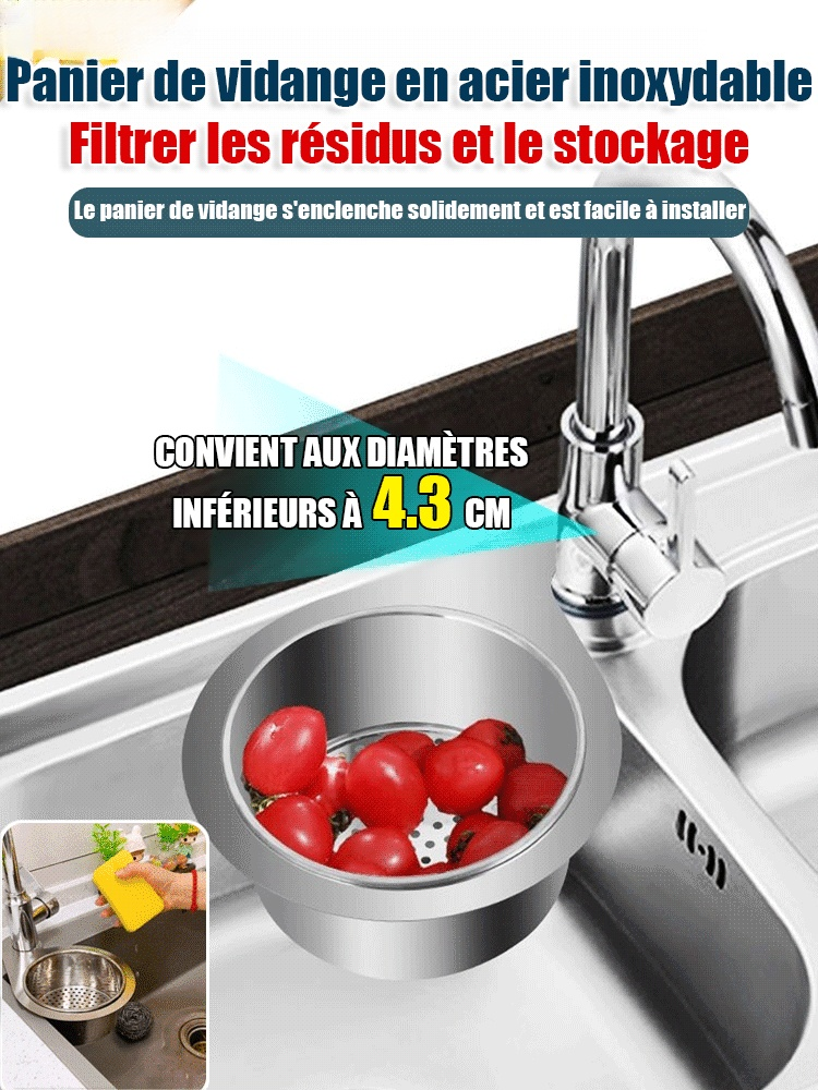 Panier de drainage en acier inoxydable 304 – Un incontournable pour la maison.