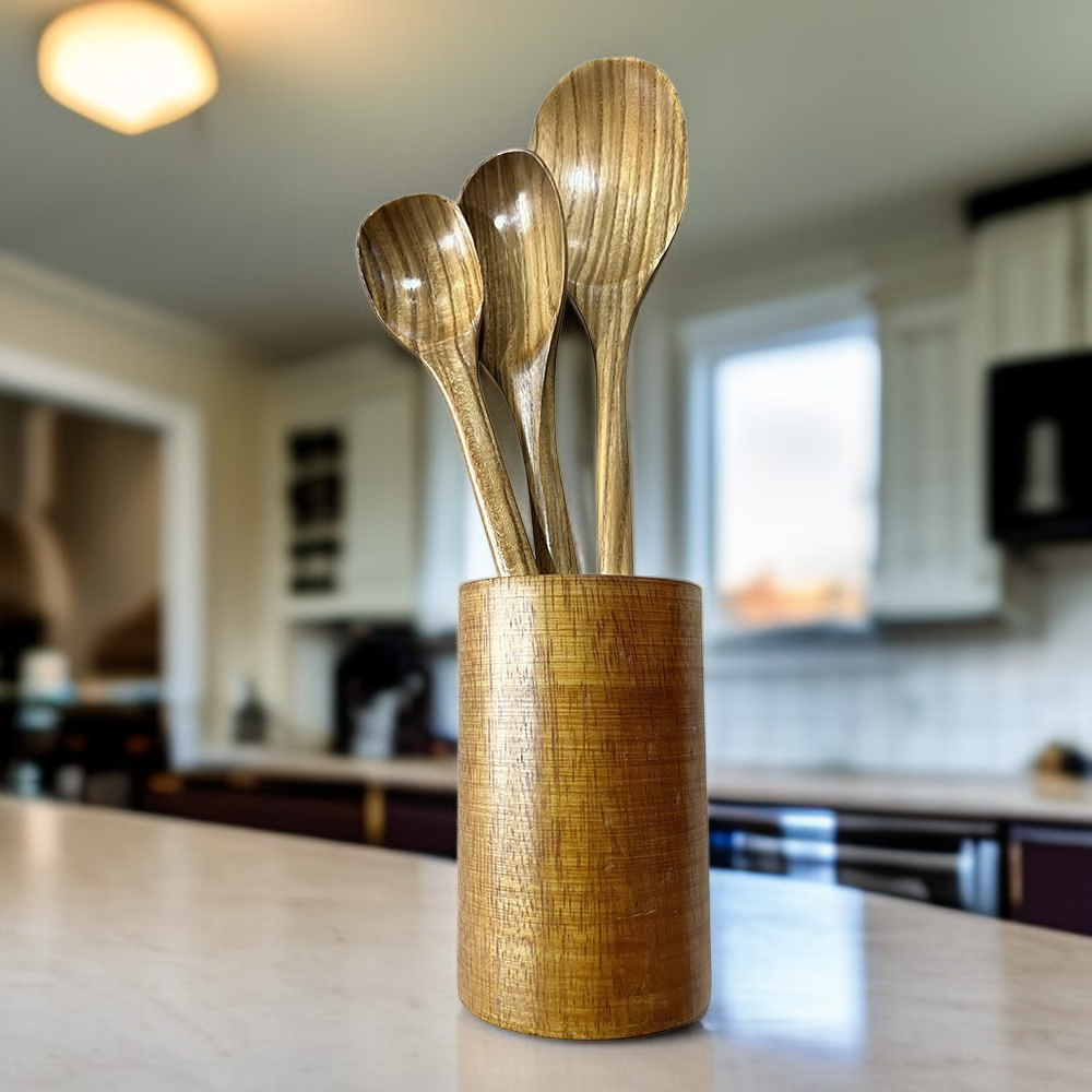 Set de trois cuillères à manche long en bois brut