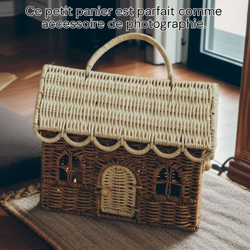 Nordic cottage play house woven bag toy handbag straw basket with lid storage basket photography pro
