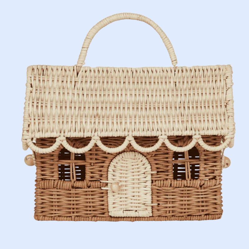 Nordic cottage play house woven bag toy handbag straw basket with lid storage basket photography pro