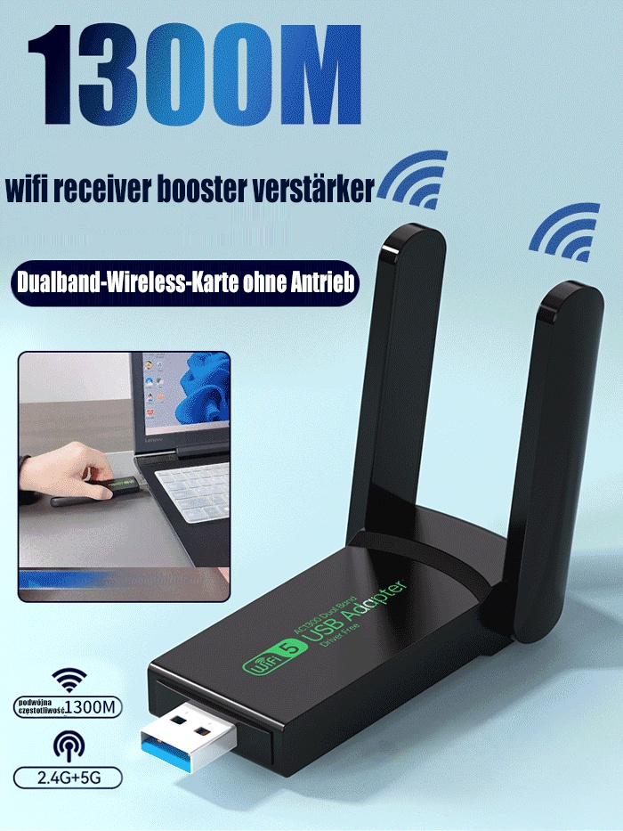 【⚡Ganzhausabdeckung】1300M Dual-Band Drive-Free Wireless Netzwerkkarte