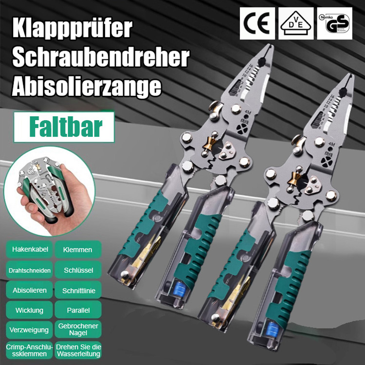 【Alles in einem!】Klappbarer Spannungsprüfer, Schraubendreher, Abisolierzange.