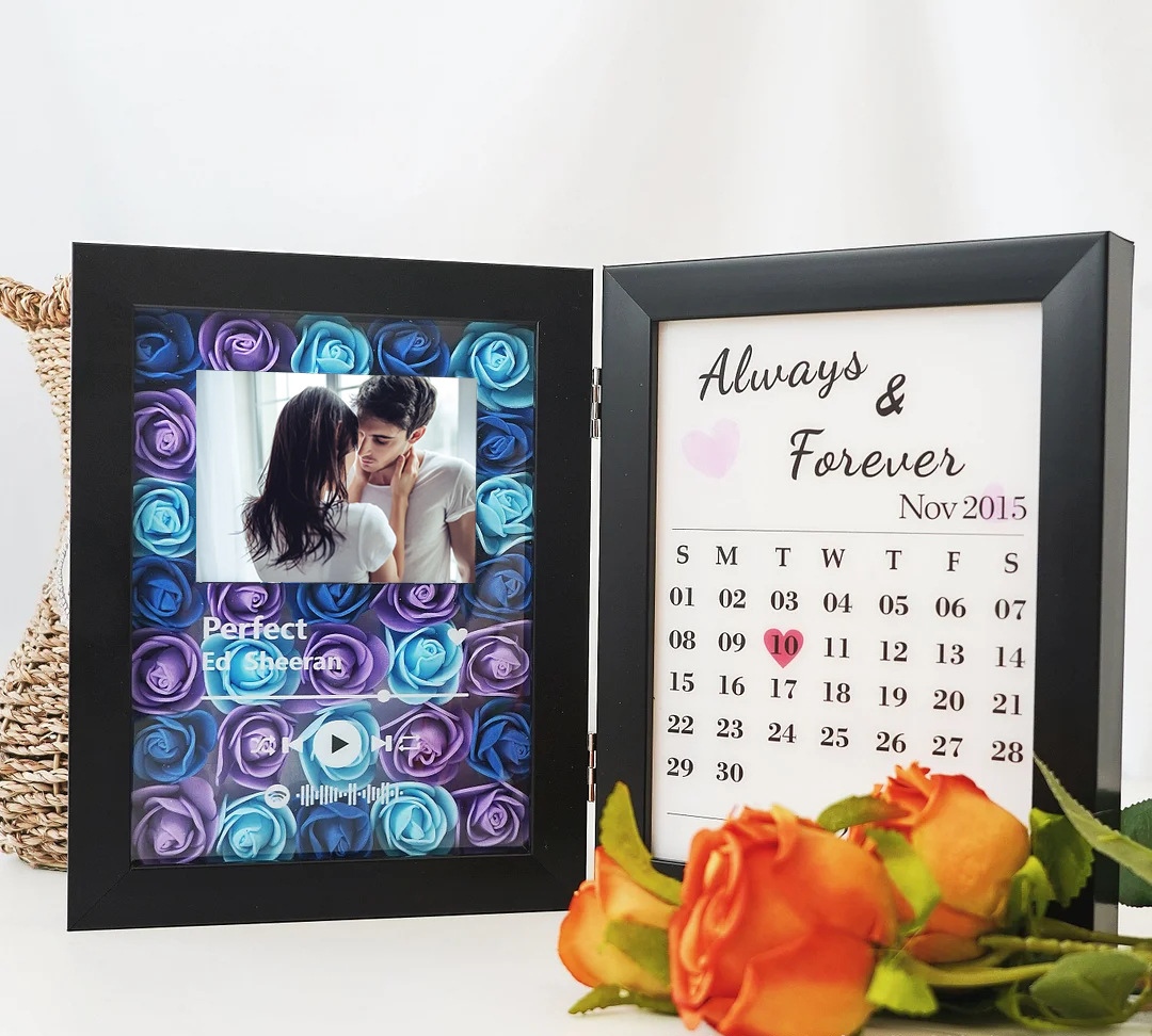 Individuelle Herz-Blumen-Schattenbox mit Foto