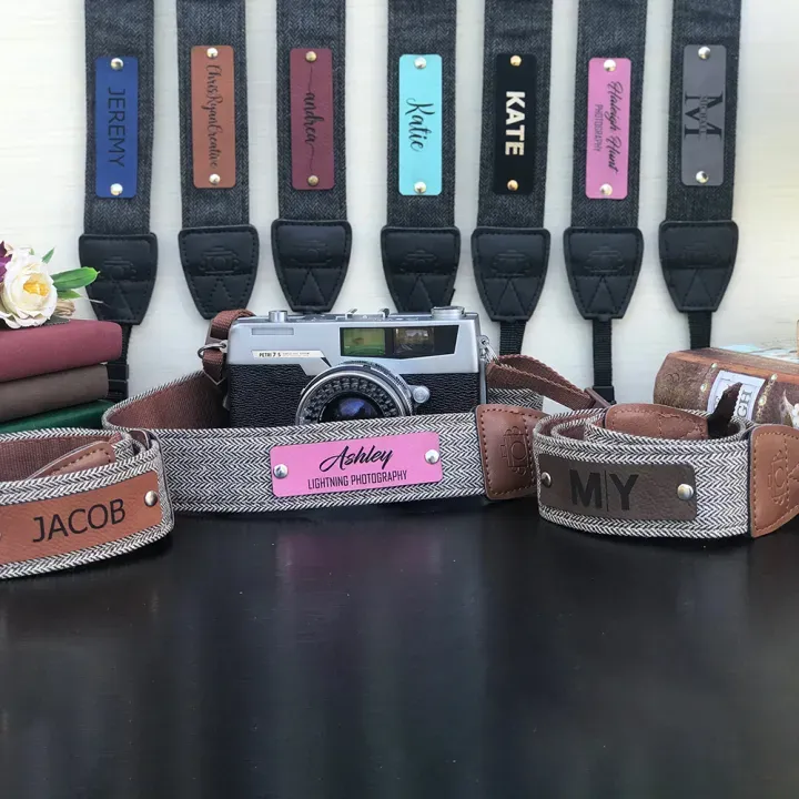 Personalisiertes handgefertigtes Leder Patch Kameraband
