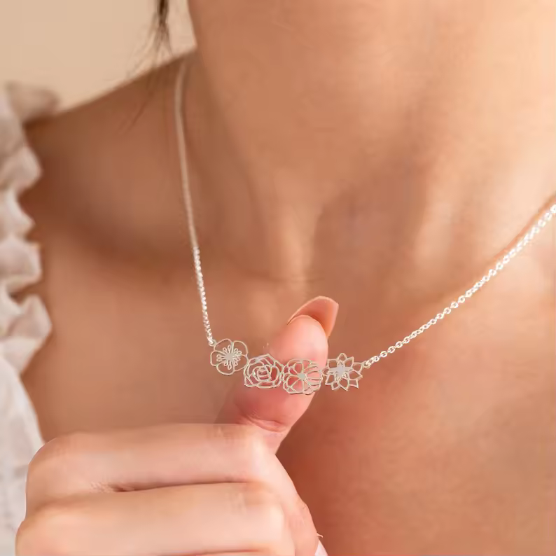 Geburtsblumen-Familienkette, Geschenk für Mama und Oma