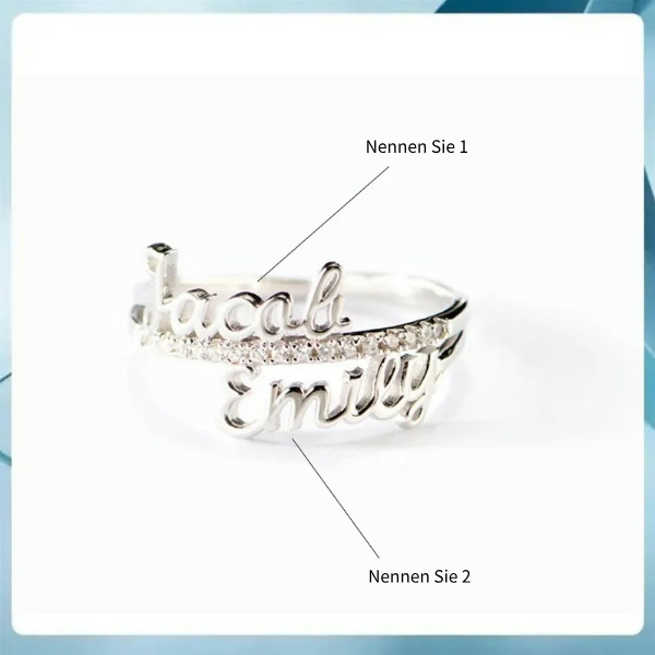 Personalisierter doppelter Namensring mit Edelsteinen